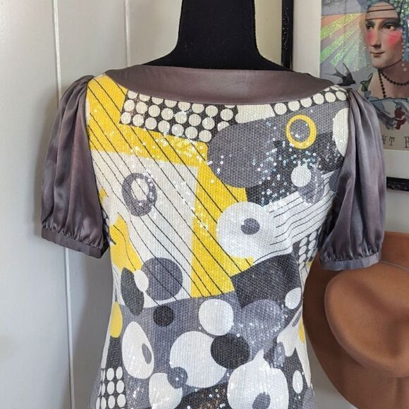 Marc Jacobs Dress 4 Silk Mod Gossip Girl Sequins Y2K 90s Whimsical Quirky Cute - Picture 7 of 10